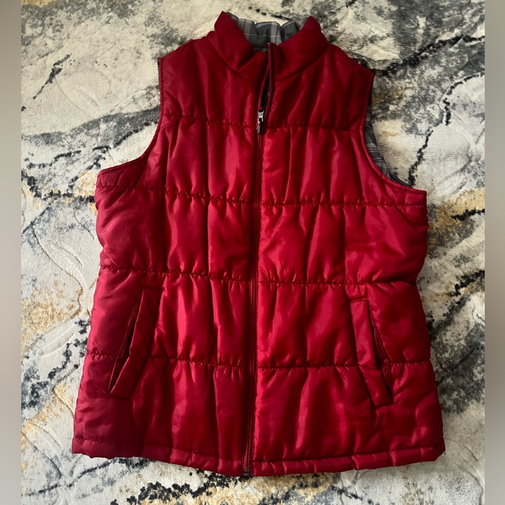 Red and Plaid Puffer Vest